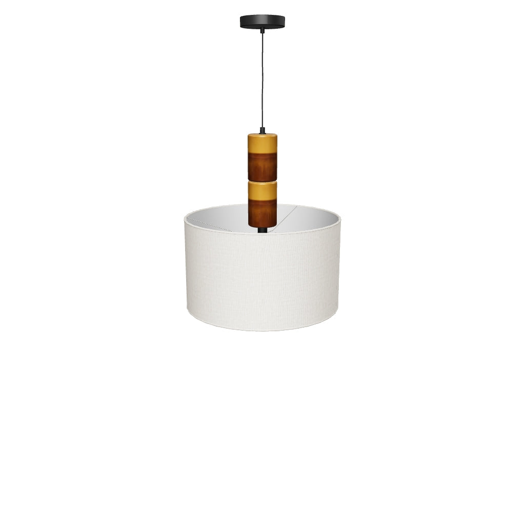 Deckenleuchte Mavran aus Keramik in Braun und Senfgelb mit Baumwollschirm in Mehrfarbig präsentiert im Onlineshop von KAQTU Design AG. Lampenschirm ist von Kave Home