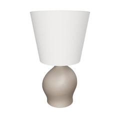 Mittlere Tischlampe Viona in strukturierter Steinoptik mit einem Lampenschirm aus Baumwolle