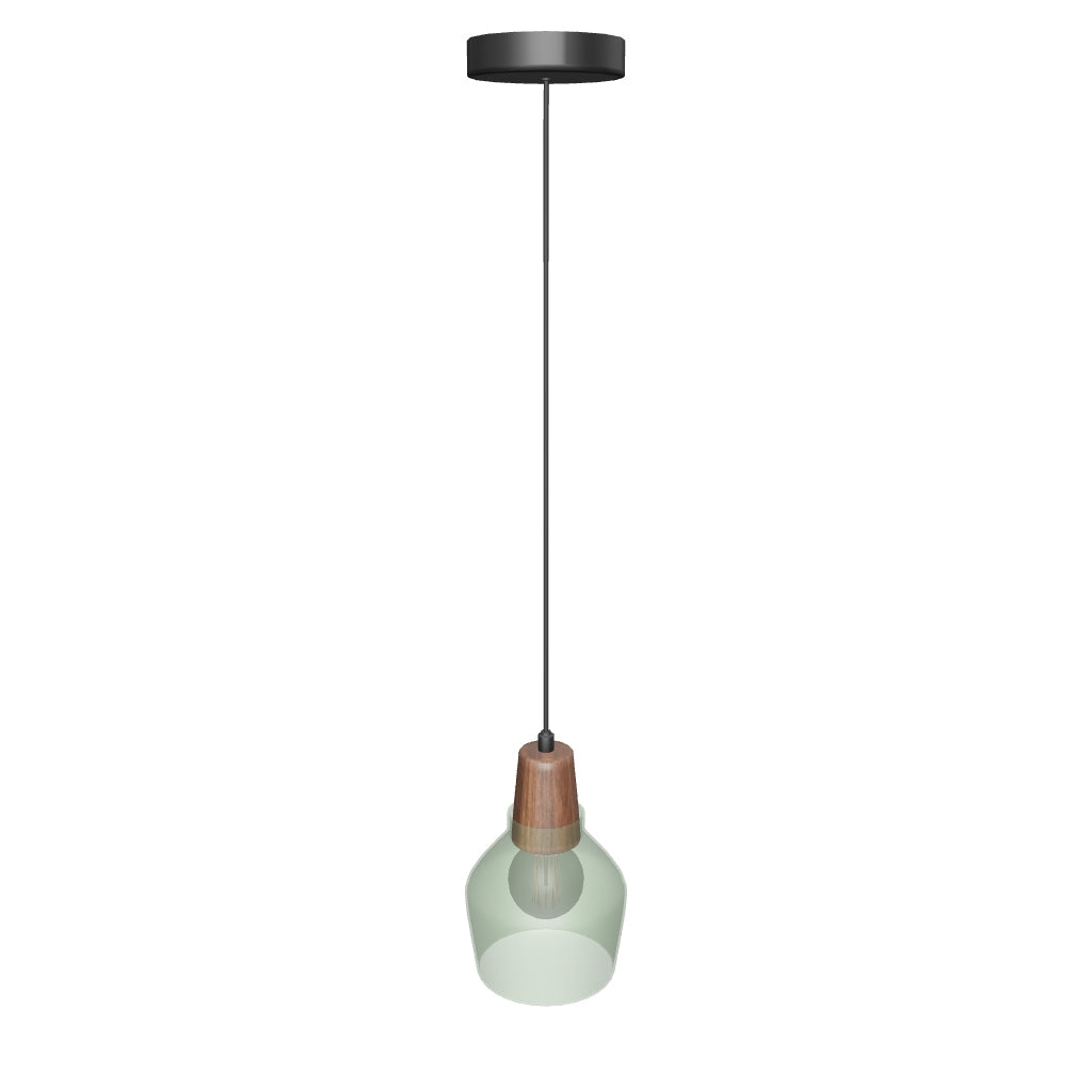 Deckenleuchte Silex mit grünem Glas und Walnussholz, Ø 13 cm, modernes Design für stilvolle Raumbeleuchtung.