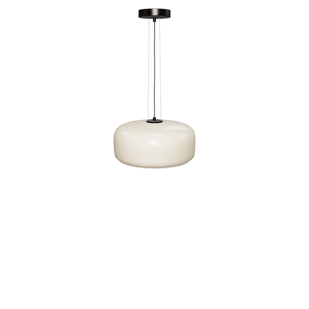Deckenleuchte Reig aus hellgrauem Glas mit einem Durchmesser von 38 cm, modernes Design mit sanftem Lichtspiel.