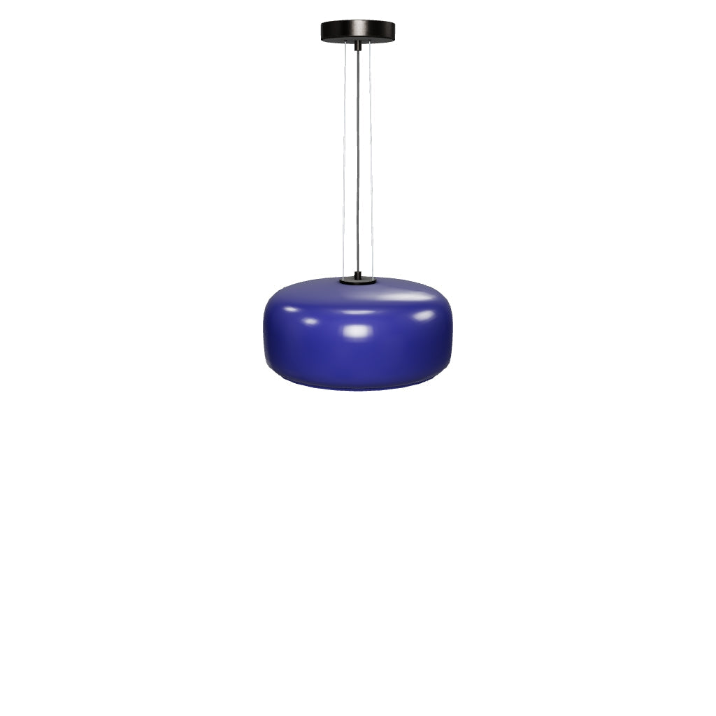 Deckenleuchte Reig aus blauem Glas mit einem Durchmesser von 38 cm, die durch ihr stilvolles Design und ihre sanfte Lichtstreuung überzeugt.