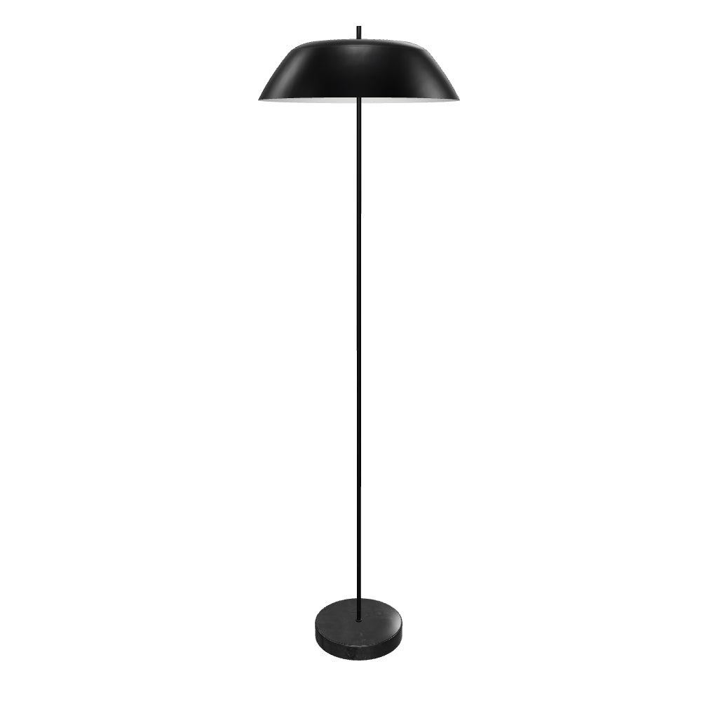 Stehlampe Sayra aus schwarzem Marmor und Metall mit modernem, schlankem Design und schwarzem Finish, perfekt für zeitgemäße Wohnräume.