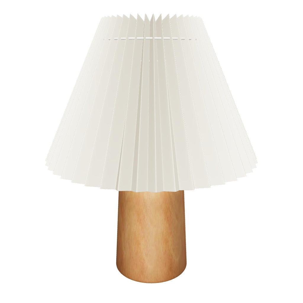 Tischlampe Benicarlo aus hellem Naturholz mit beige-farbenem Lampenschirm, minimalistisches Design für eine warme und gemütliche Atmosphäre.