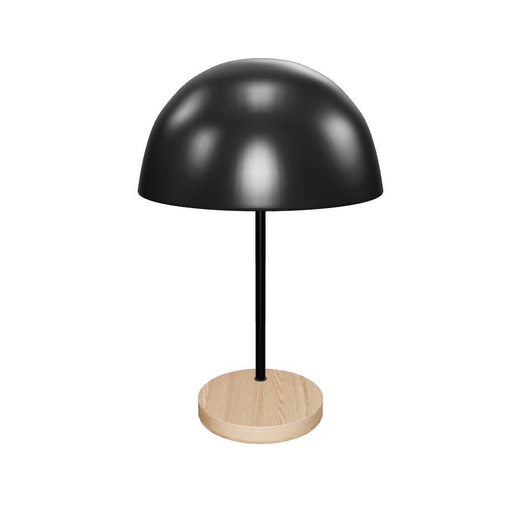 Tischlampe Catlar aus hochwertigem Eschenholz und schwarzem Metall mit modernem Design.