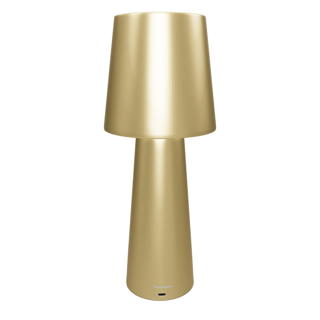 Große Arenys Tischlampe aus Metall mit goldener Lackierung, modernes und schlichtes Design, ideal für eine elegante Raumgestaltung.