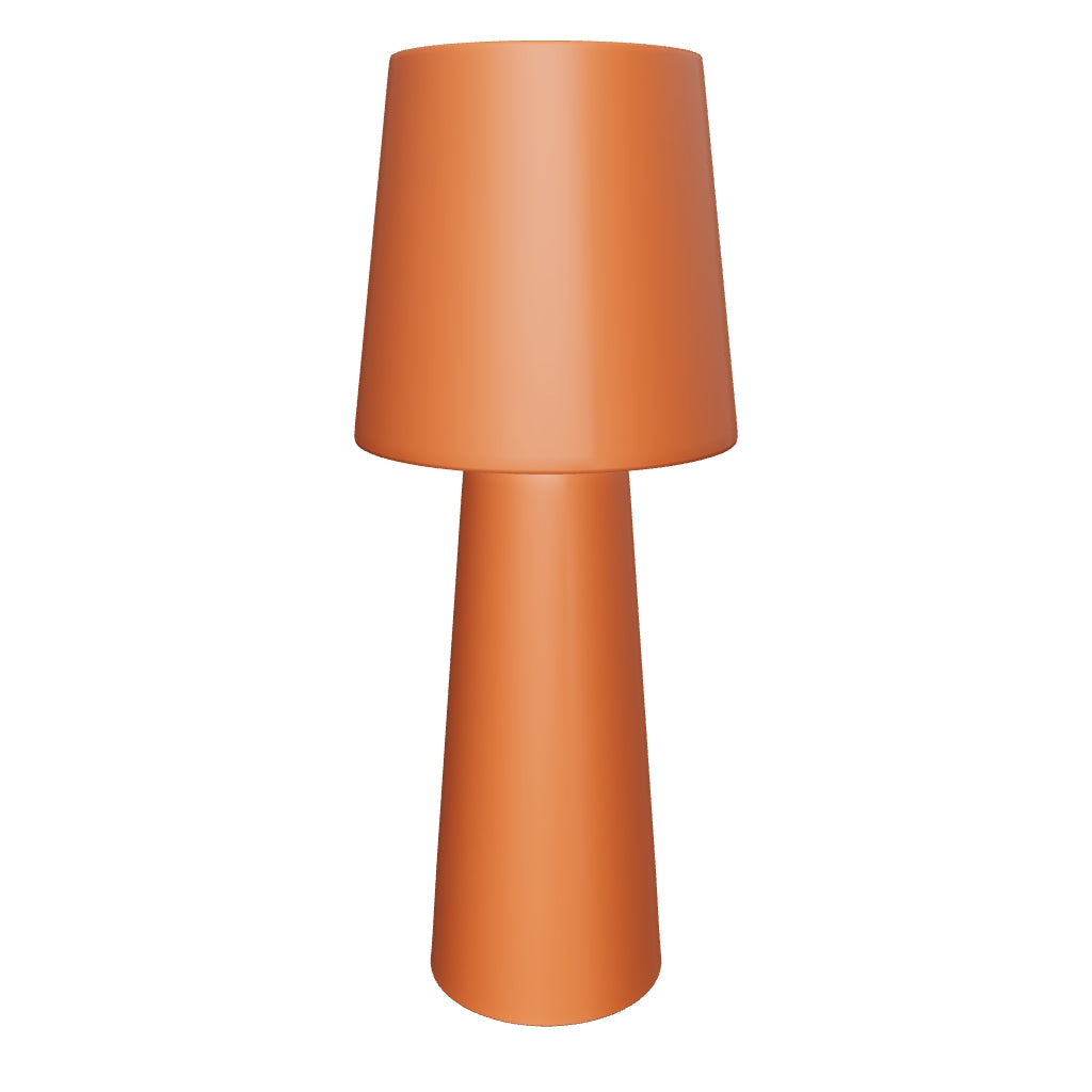 Kleine Arenys Outdoor Tischlampe aus Metall mit terrakottafarbenem Finish, modern und robust, perfekt für den Einsatz im Innen- und Außenbereich.