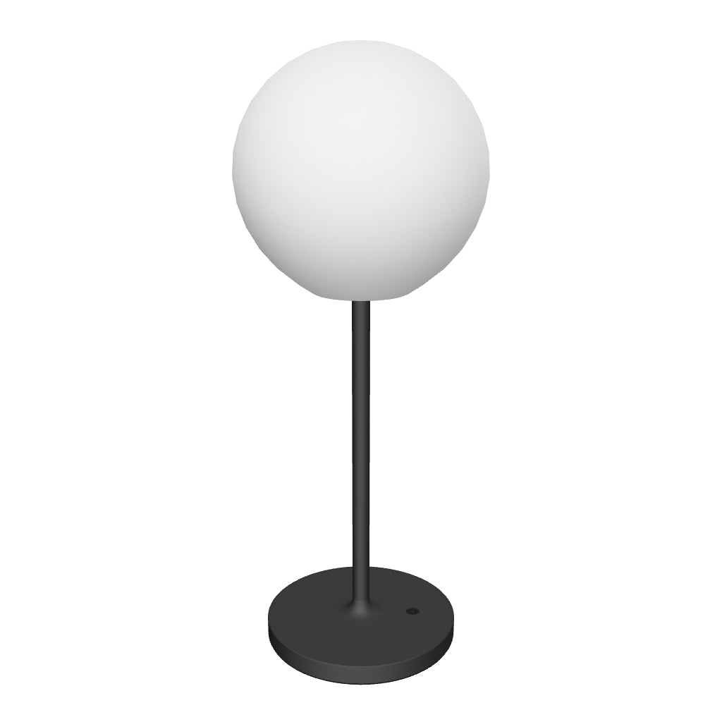 Schwarze Outdoor-Tischlampe aus Aluminium, 40 cm hoch, modernes Design, robust und für den Einsatz im Freien geeignet.