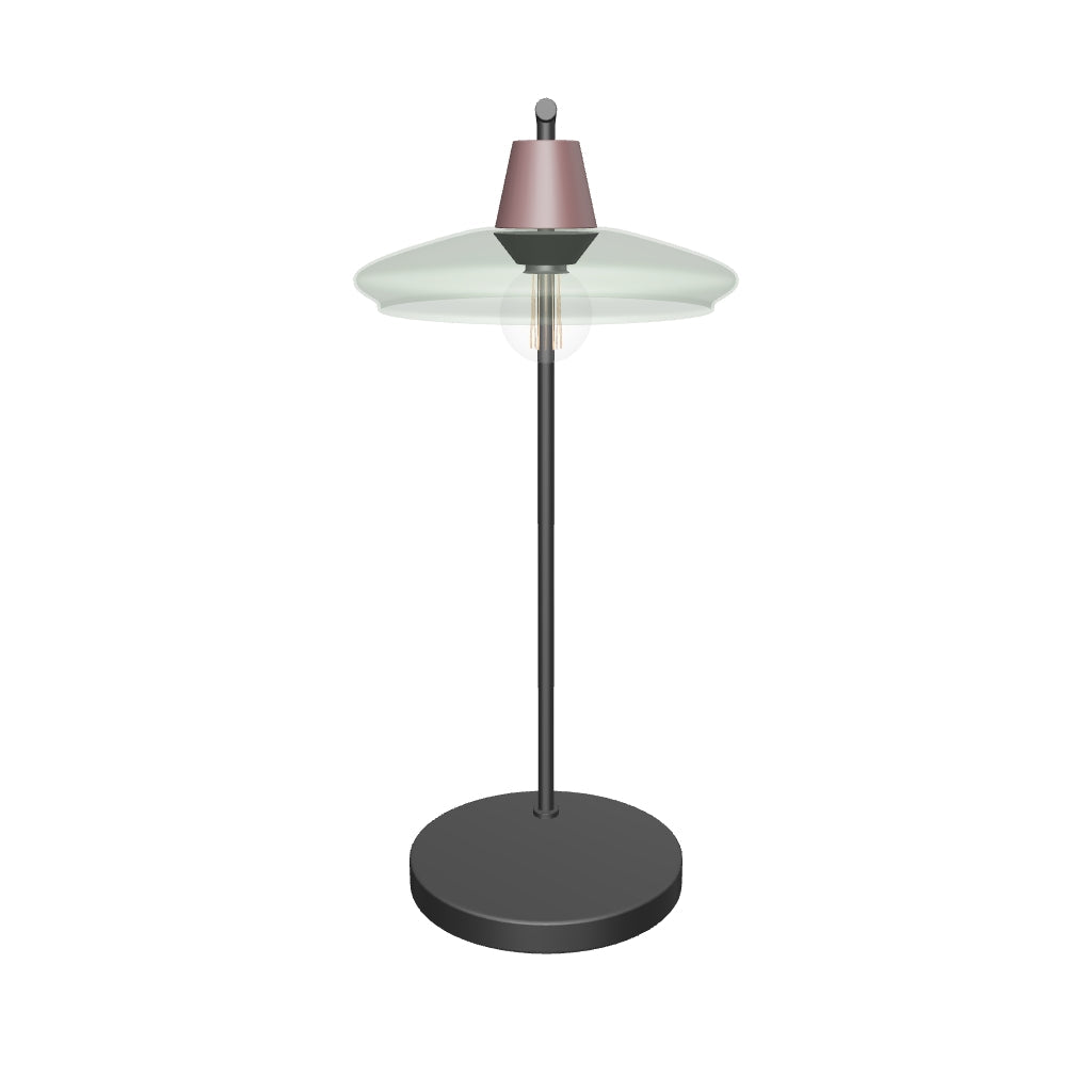 Tischleuchte Silex mit grünem Glasschirm, Metallfuß und modernem Design, ideal als stilvolle Beleuchtung für Wohn- oder Arbeitsbereiche.