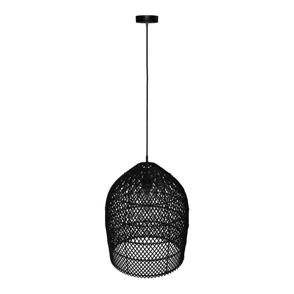 Lampenschirm Domitila aus handgeflochtenem Rattan in Schwarz, rundes Design mit 44 cm Durchmesser, ideal für Pendelleuchten.