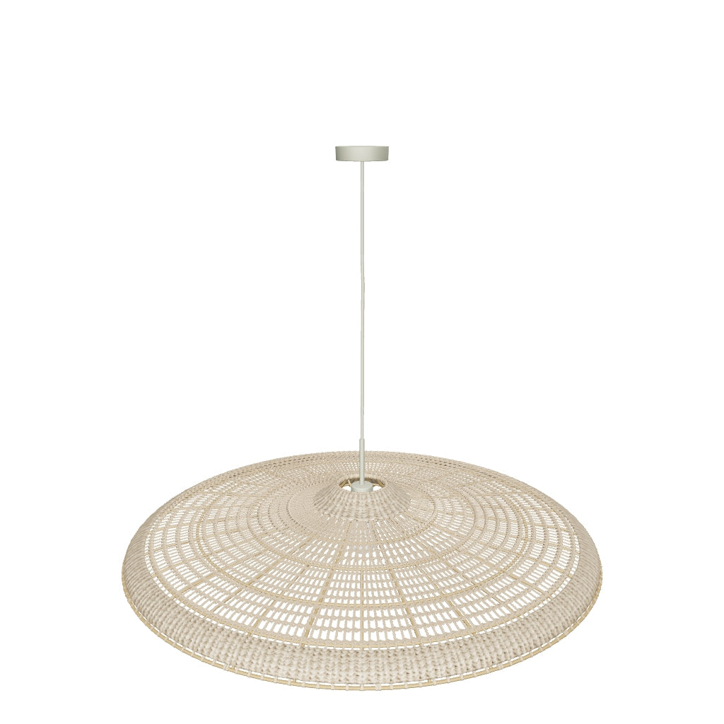 Lampenschirm Cruilles aus geflochtenen Naturfasern mit natürlichem Finish, ideal für Pendelleuchten, Durchmesser 100 cm.