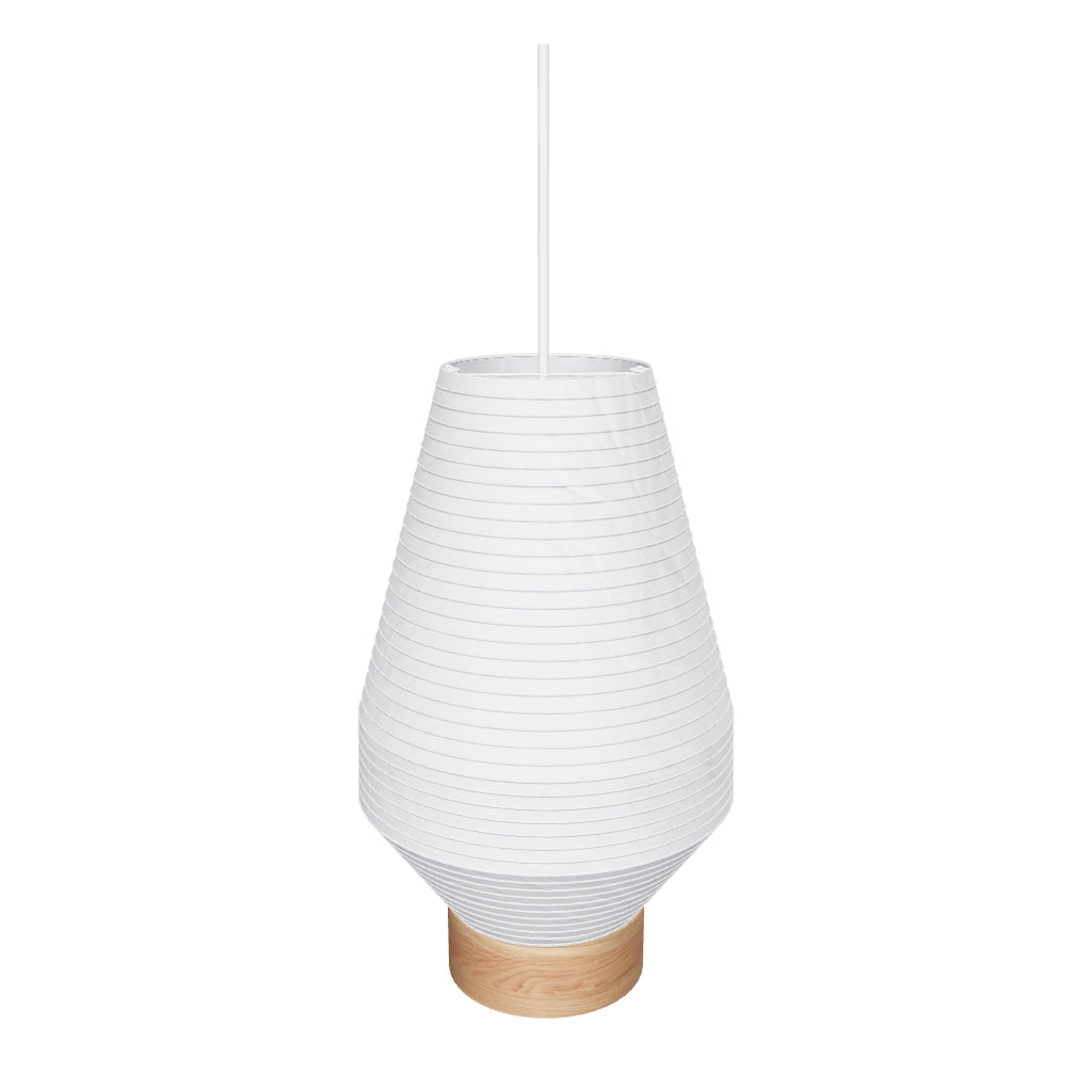Lampenschirm Hila aus weißem Papier und hellem Furnierholz, Durchmesser 30 cm, modernes und minimalistisches Design.