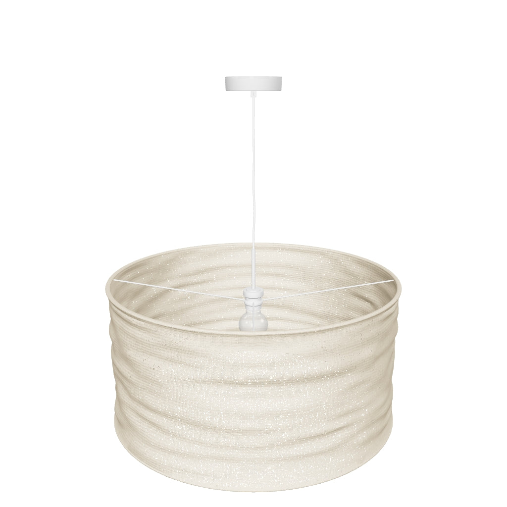 Leinen-Deckenlampenschirm in Beige mit 80 cm Durchmesser und natürlichem Design.