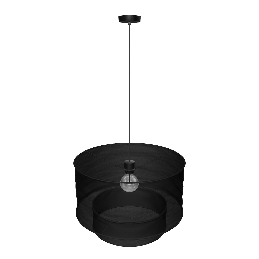 Schwarzer Lampenschirm aus Leinen mit 60 cm Durchmesser und 40 cm Höhe, ideal für Deckenleuchten, modernes Design mit schlichter Eleganz.