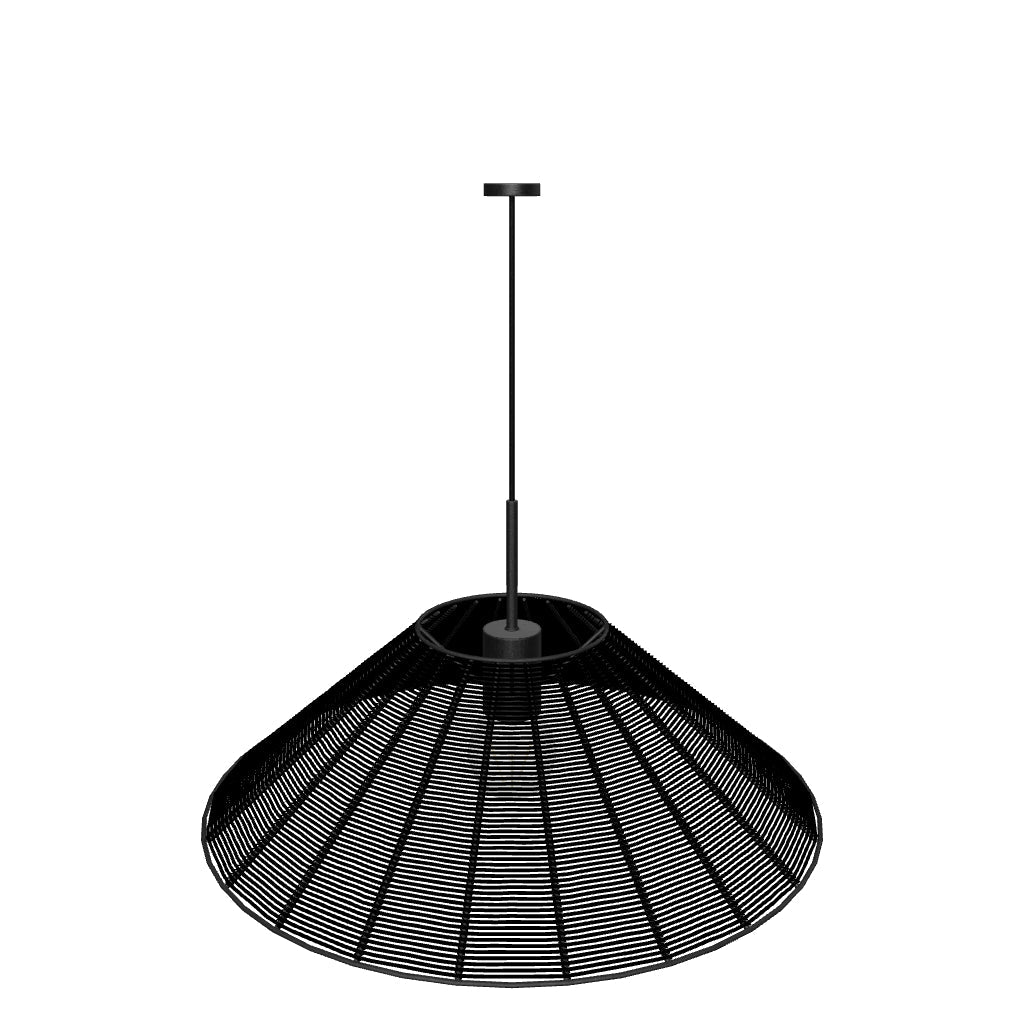 Schwarzer Lampenschirm Saranella aus synthetischem Rattan mit 50 cm Durchmesser, modernes und natürliches Design für Deckenlampen.