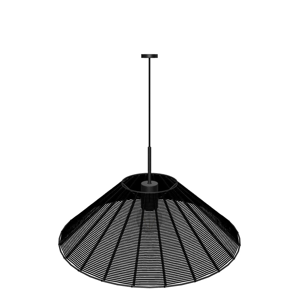 Schwarzer Deckenlampenschirm aus synthetischem Rattan mit 70 cm Durchmesser, modernes Design für eine gemütliche und zeitgemäße Raumgestaltung.