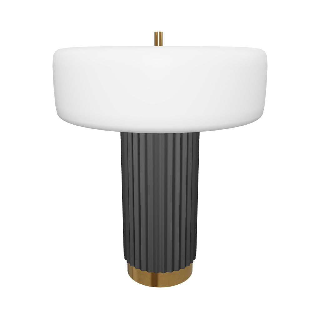 3D-Modell der Serenella Tischlampe: Weiß-grünes Finish, robustes Eisen, Retro-Stil. Ideal für Nachttische und Wohnbereiche.