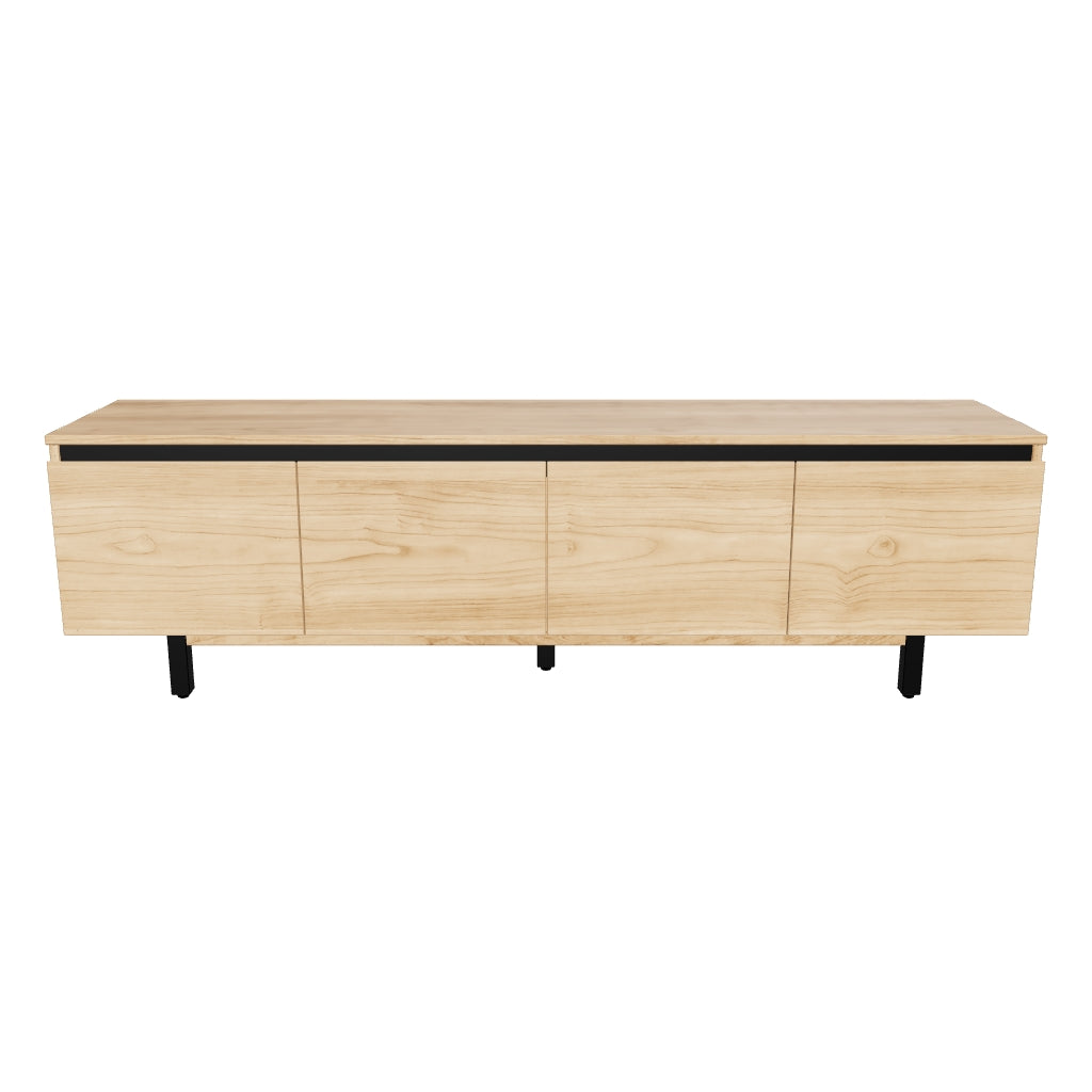 TV-Möbel aus massivem Akazienholz mit natürlichem Finish, 4 Türen, 200 x 58 cm, robustes und stilvolles Design für Wohnräume.