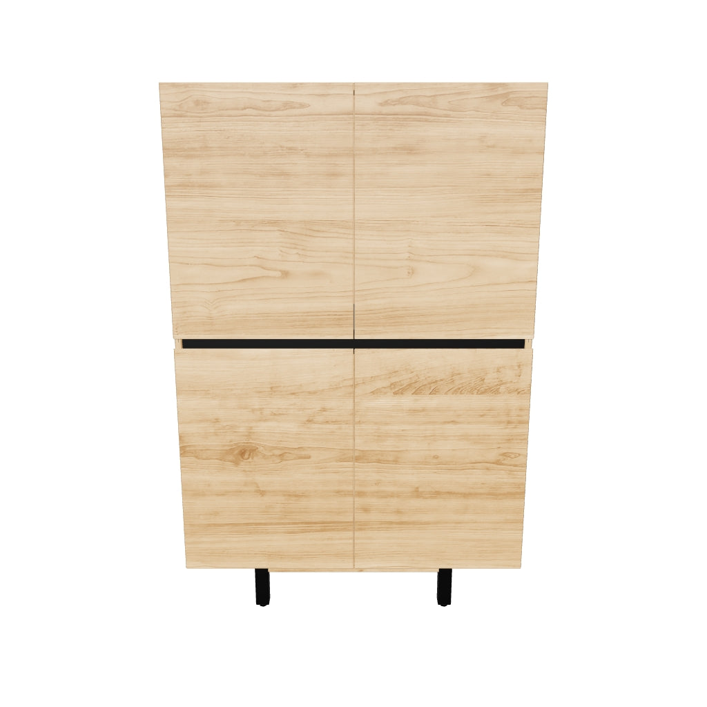 Hohes Sideboard Uxue aus massivem Akazienholz mit natürlichem Finish, 100 x 155 cm, mit klaren Linien und warmem Holzton für ein modernes und zeitloses Ambiente.