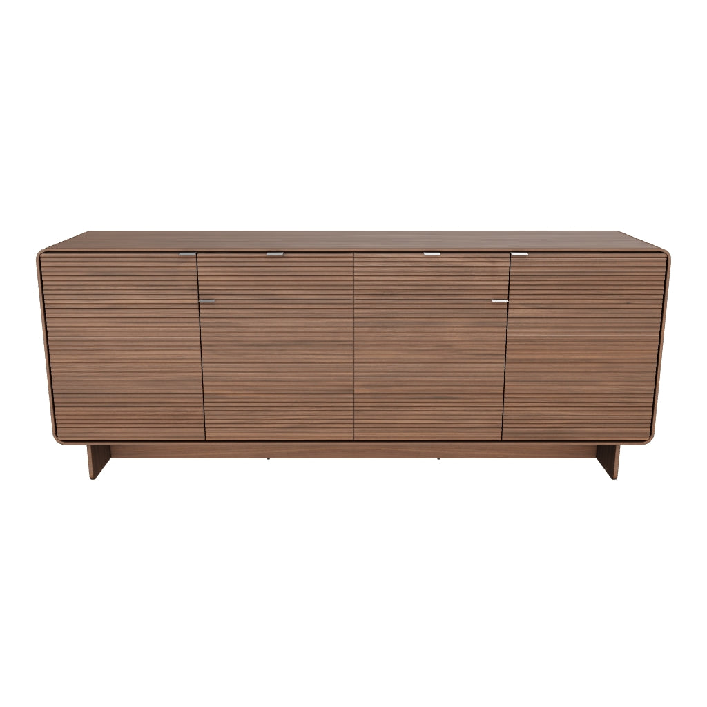 Highboard Norlen mit 4 Türen und 2 Schubladen aus Nussbaumfurnier FSC Mix Credit 194,5 x 78 cm in Dunkelbraun präsentiert im Onlineshop von KAQTU Design AG. Sideboard ist von Kave Home