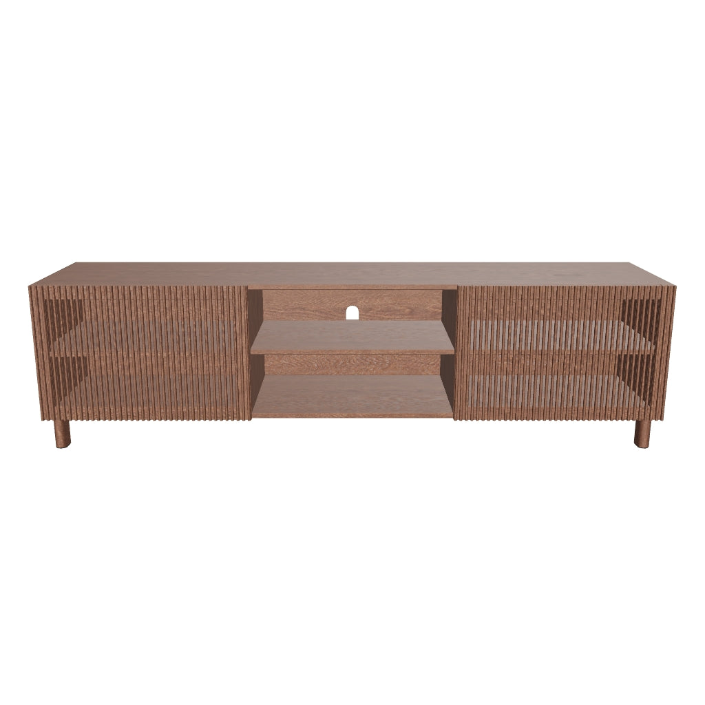 TV-Möbel Beyla mit 2 Türen aus Eschenfurnier und Massivholz aus Esche mit nussbaumfarbenem Finish 180 x 49,5 cm FSC 100% in Dunkelbraun präsentiert im Onlineshop von KAQTU Design AG. TV-Möbel ist von Kave Home