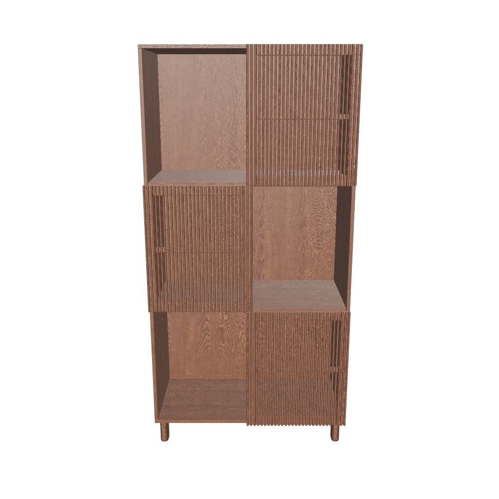 Regal Beyla aus Furnier und Massivholz aus Esche mit nussbaumfarbenem Finish 84,5 x 170 cm FSC 100% in Dunkelbraun präsentiert im Onlineshop von KAQTU Design AG. Bücherregal ist von Kave Home