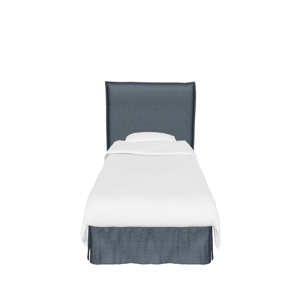 Anthrazitgraues Einzelbett Jaira mit abnehmbarem Leinen-Baumwollbezug, passend für 90x200 cm Matratzen, modernes und minimalistisches Design.