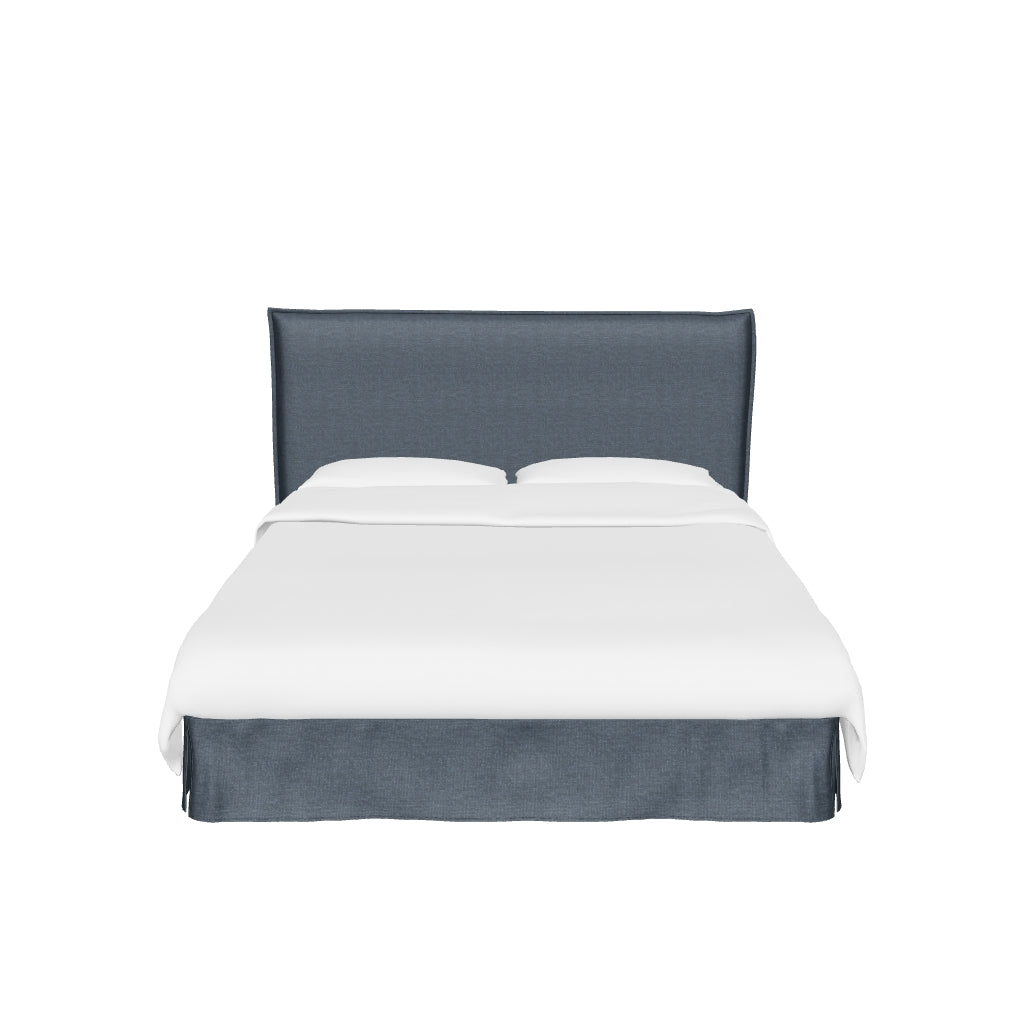 Anthrazitgraues Bett Jaira aus Leinen-Baumwoll-Mix mit abnehmbarem Bezug, passend für eine 180x200 cm Matratze, modernes und minimalistisches Design.