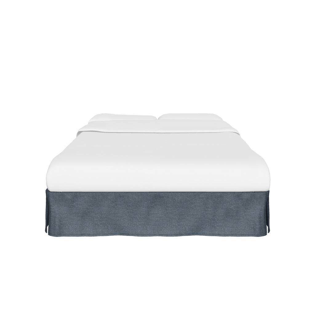 Bettgestell Jaira in Anthrazitgrau mit abnehmbarem Bezug aus Leinen und Baumwolle, passend für eine 150 x 190 cm Matratze, modernes und schlichtes Design.
