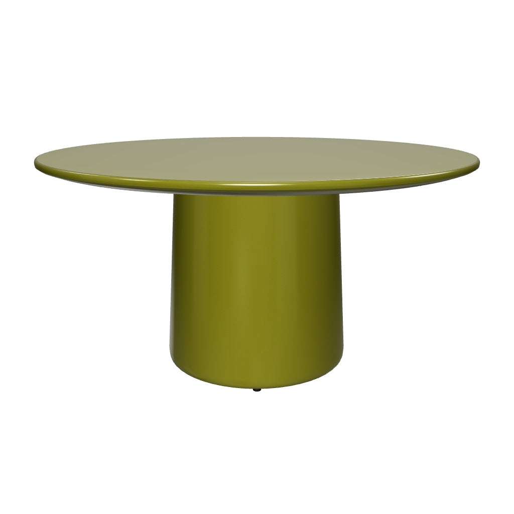 Runder Couchtisch Albanella aus robustem Zement mit glänzendem grünen Finish, Ø 85 cm, modernes Design für Innen- und Außenbereiche.