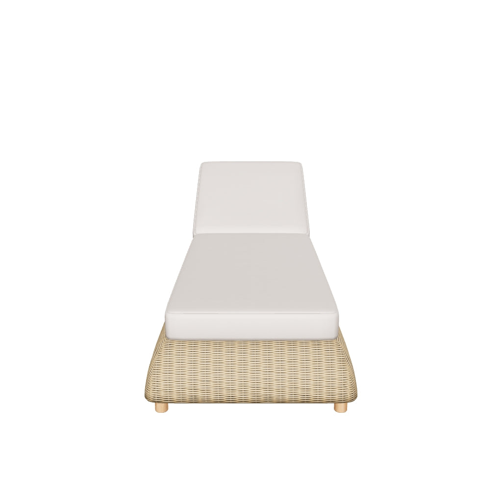 Sonnenliege Meria aus hochwertigem synthetischem Rattan, modernes Design mit ergonomischer Form, perfekt für entspannte Stunden im Außenbereich.
