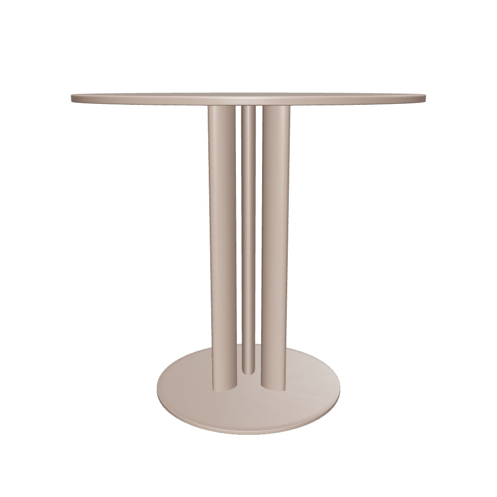 Runder Outdoor-Tisch Sedalis mit taupefarbener Aluminium-Tischplatte und stabilem Stahlgestell, Ø80 cm, perfekt für Terrasse oder Garten.