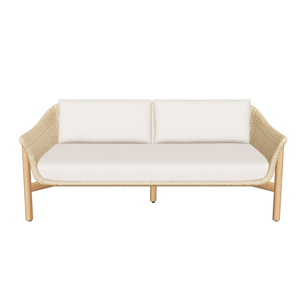 2-Sitzer-Sofa Galea aus robustem Teakholz und wetterfestem synthetischem Rattan, 166,5 cm breit, perfekt für den Innen- und Außenbereich.