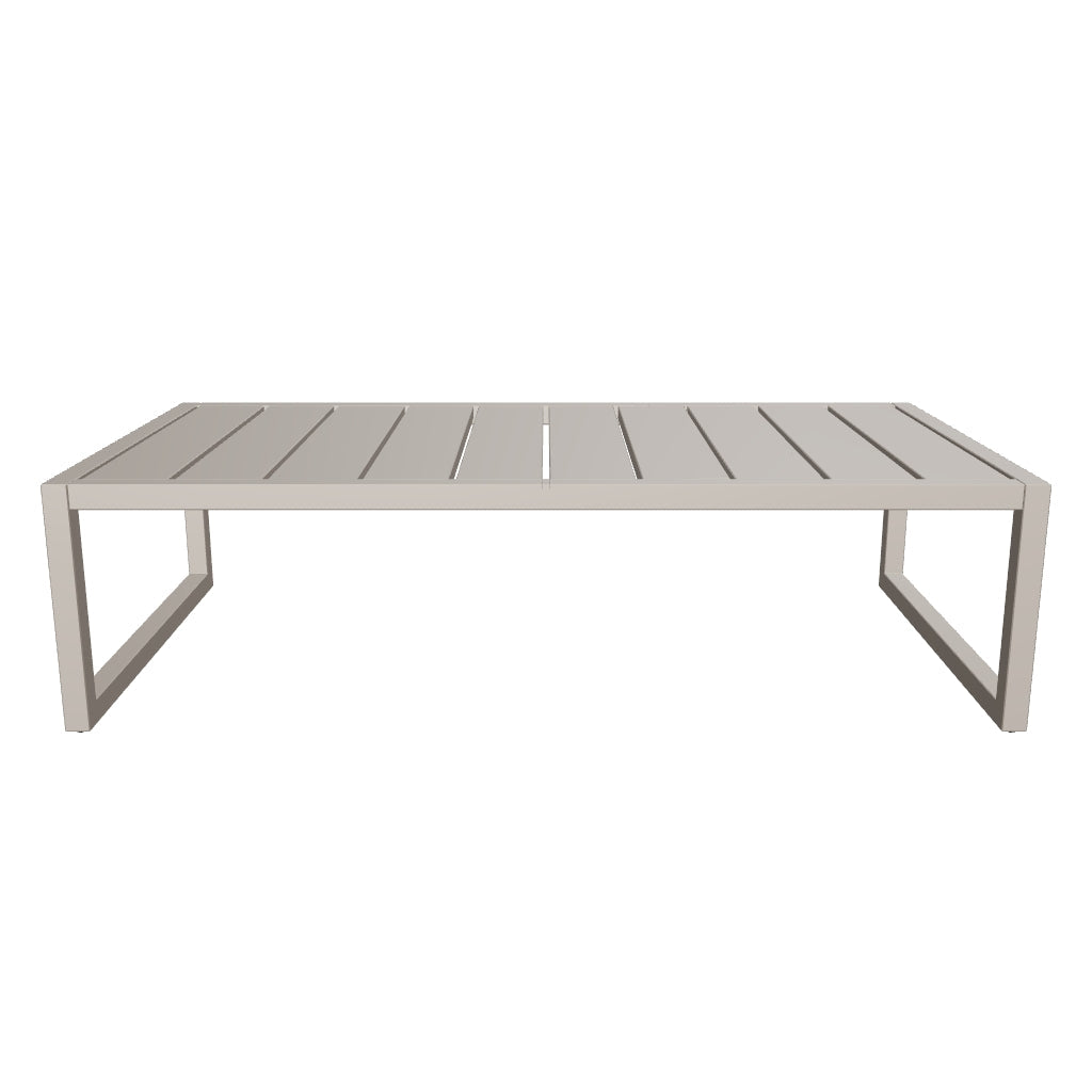 Grüner Couchtisch aus Aluminium, 60 x 114 cm, wetterfest und modern, ideal für den Außenbereich.