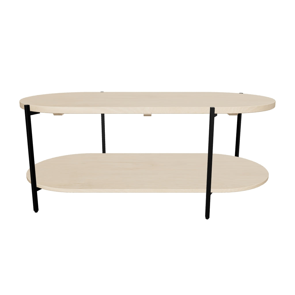 Couchtisch Palmia aus massivem Mangoholz mit rechteckiger Tischplatte (110 x 55 cm) und stabilen Stahlbeinen in schwarzem Finish, ideal für ein modernes Wohnambiente.