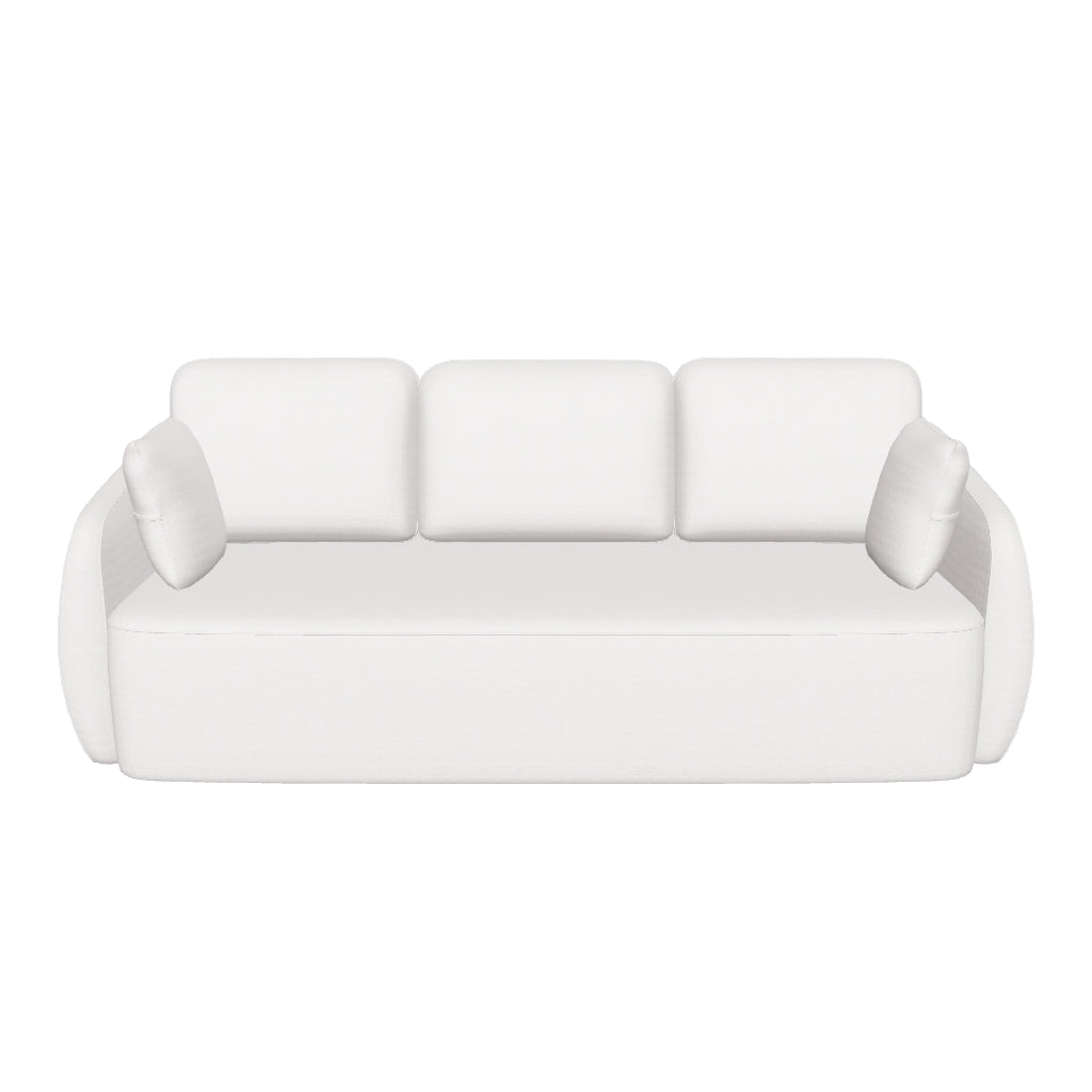 3-Sitzer Schlafsofa Laira in ecru Chenille, 225 cm breit, modernes Design mit nachhaltigen Materialien und praktischer Schlaffunktion.