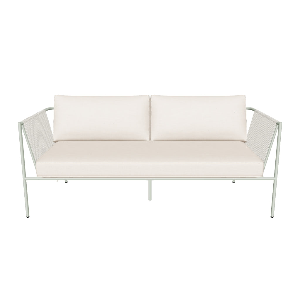 2-Sitzer-Outdoor-Sofa mit écrufarbenem Seilgeflecht und grünem, verzinktem Stahlrahmen, 177,5 cm breit, modern und wetterfest.