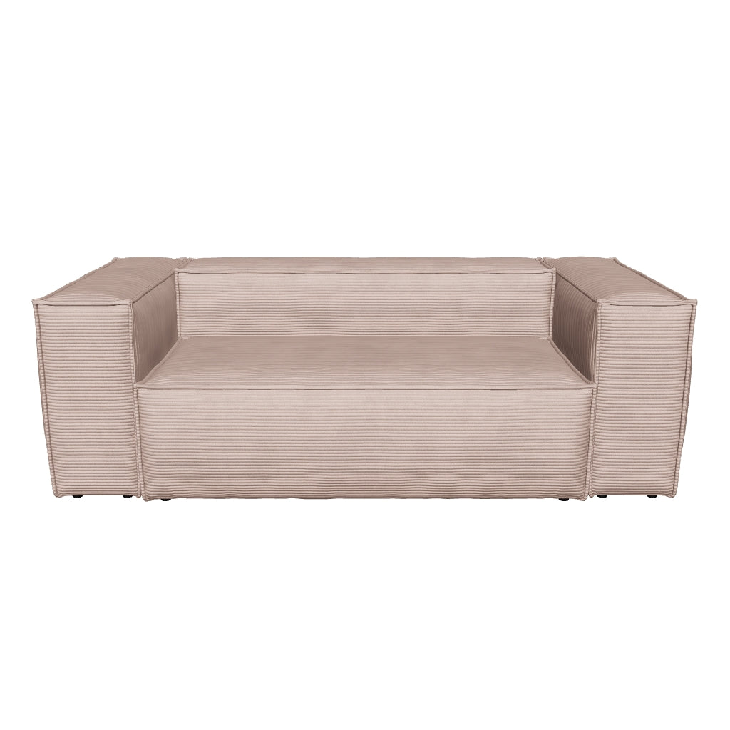Rosa 2-Sitzer-Sofa aus breitem Cordstoff, 210 cm breit, mit modernem Design und einladendem Komfort.