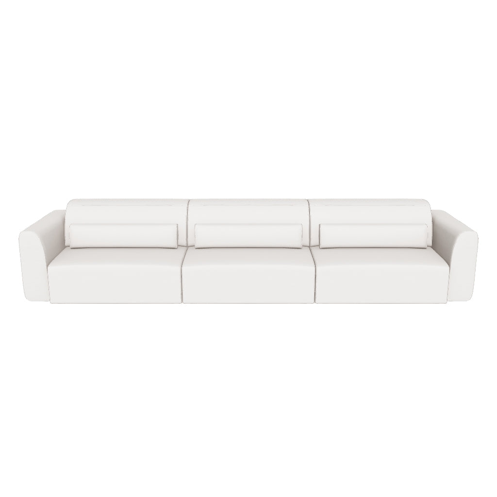 6-Sitzer-Sofa Lares mit elektrisch ausfahrbaren Sitzen und verstellbarer Kopfstütze in beiger Chenille, 410 cm in Beige präsentiert im Onlineshop von KAQTU Design AG. 5er Sofa ist von Kave Home
