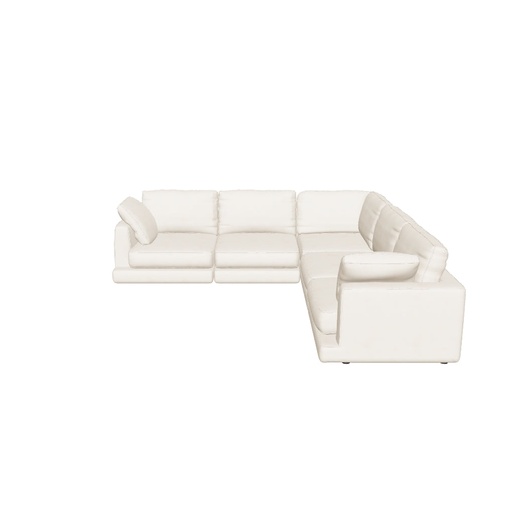 Großes beiges Ecksofa aus weichem Chenille-Stoff, 6-Sitzer, 300 x 300 cm, mit modernem Design und gemütlicher Polsterung.