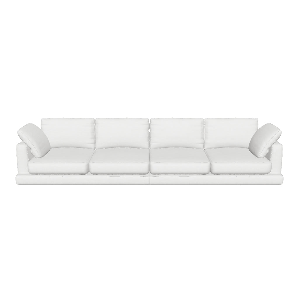 Weißes 6-Sitzer-Sofa Gala, 390 cm breit, modernes Design mit hochwertigem, pflegeleichtem Stoff.