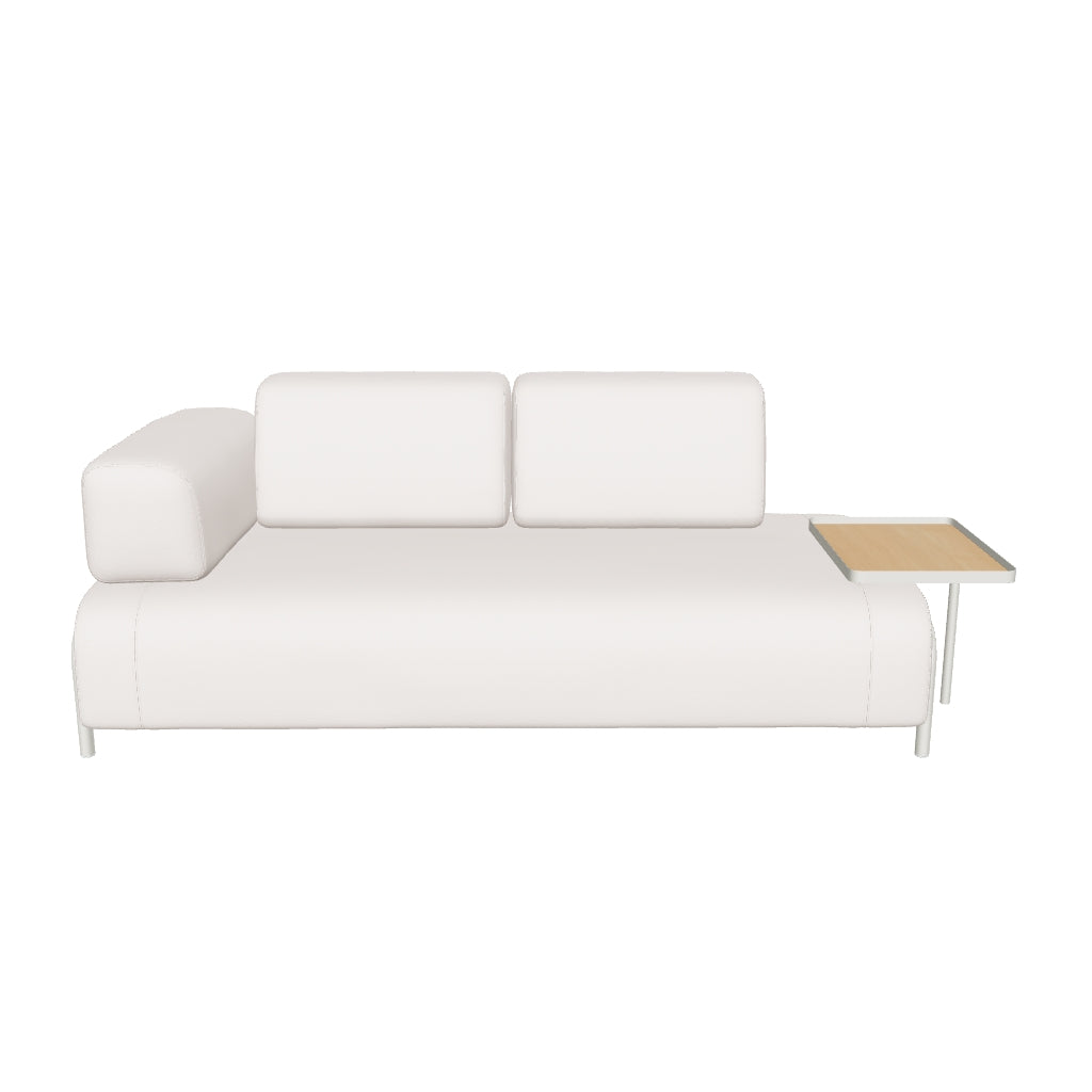 2-Sitzer-Sofa Compo aus Chenille in Ecru, grosses Tablett mit Eichenfurnier und beiges Metallgestell 200 cm FSC Mix Credit in Ecru präsentiert im Onlineshop von KAQTU Design AG. 2er Sofa ist von Kave Home