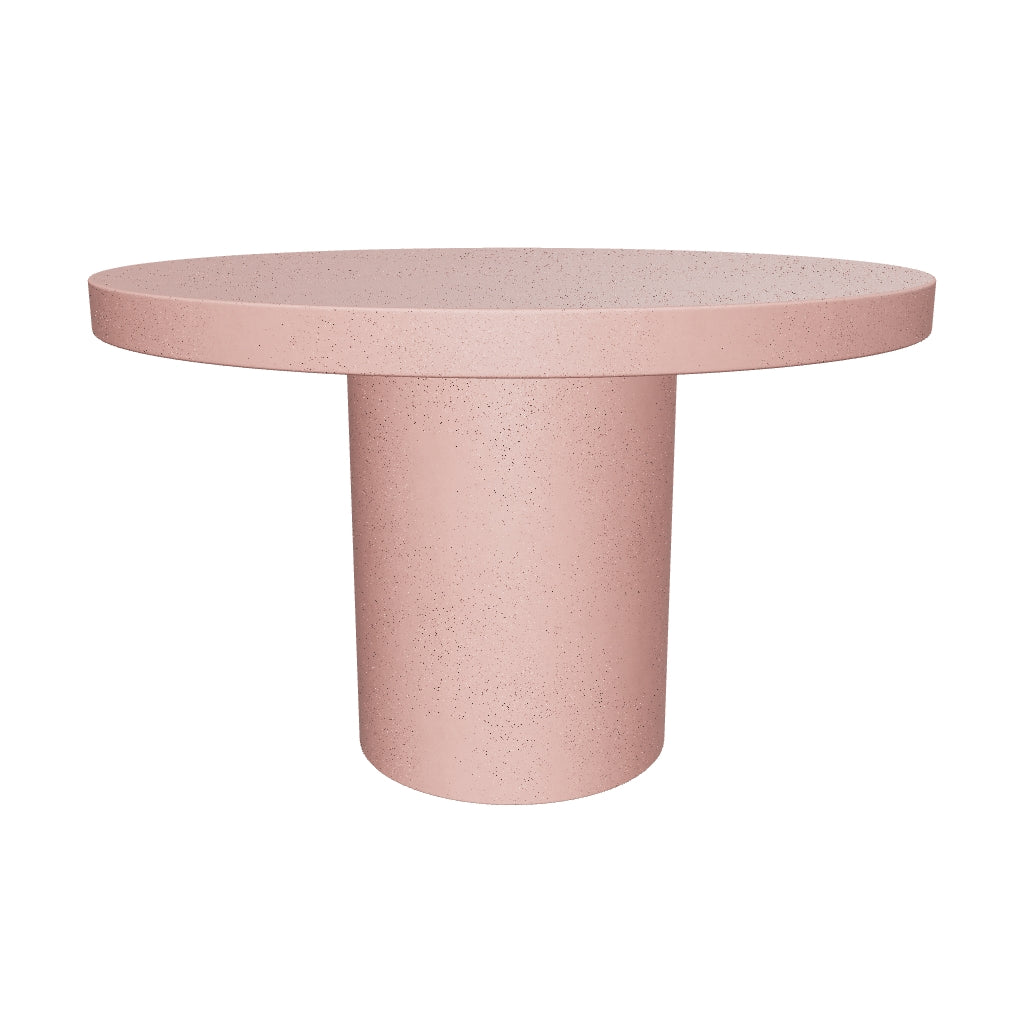 Runder Terrakotta-Tisch aus Zement mit 120 cm Durchmesser, robust und modern, perfekt für den Außenbereich.