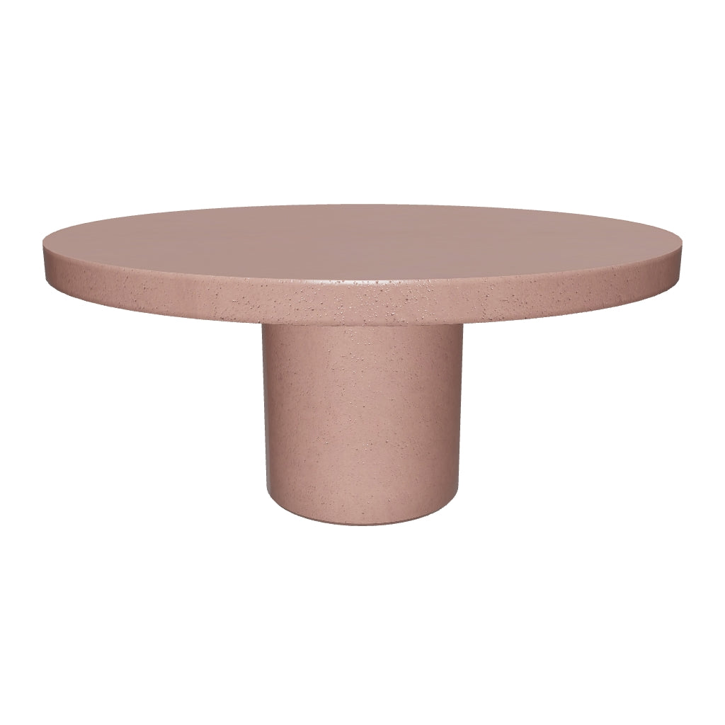 Runder Couchtisch aus Terrakotta-Zement mit 90 cm Durchmesser, modernes Design und ideal für den Außenbereich.