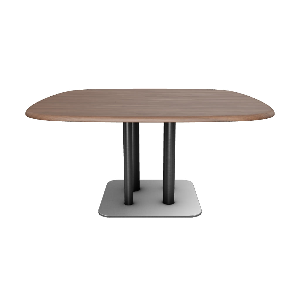Tisch Melvar aus Nussbaumfurnier und Beine mit gebürsteter Edelstahlbasis 150 x 150 cm in Dunkelbraun präsentiert im Onlineshop von KAQTU Design AG. Esstisch ist von Kave Home