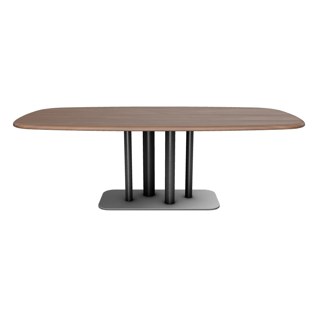 Tisch Melvar aus Nussbaumfurnier und Beine mit gebürsteter Edelstahlbasis 220 x 110 cm in Dunkelbraun präsentiert im Onlineshop von KAQTU Design AG. Esstisch ist von Kave Home