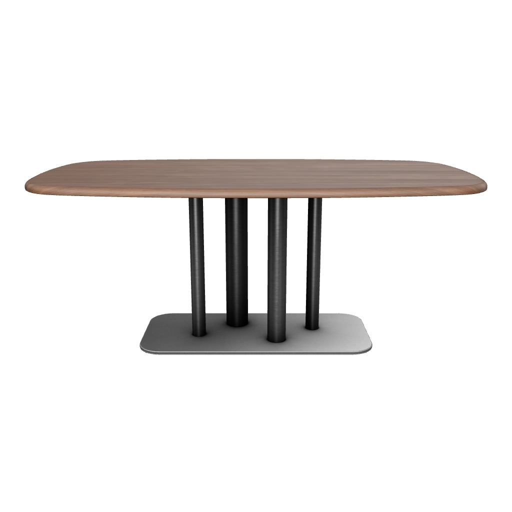 Tisch Melvar aus Nussbaumfurnier und Beine mit gebürsteter Edelstahlbasis 180 x 100 cm in Dunkelbraun präsentiert im Onlineshop von KAQTU Design AG. Esstisch ist von Kave Home