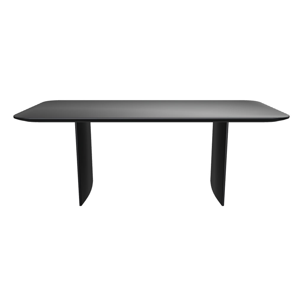 Schwarzer Tisch Litto aus MDF, 200x100 cm, mit klaren Linien und modernem Design, ideal für Esszimmer oder Arbeitsbereiche.