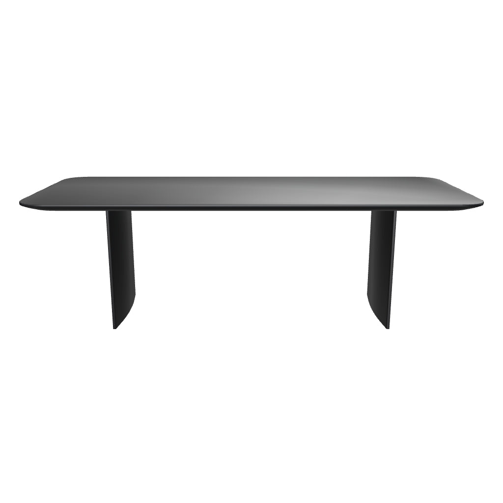 Schwarzer Tisch Litto aus MDF, 240 x 100 cm, mit klaren Linien und modernem Look, ideal für Esszimmer oder Arbeitsbereiche.