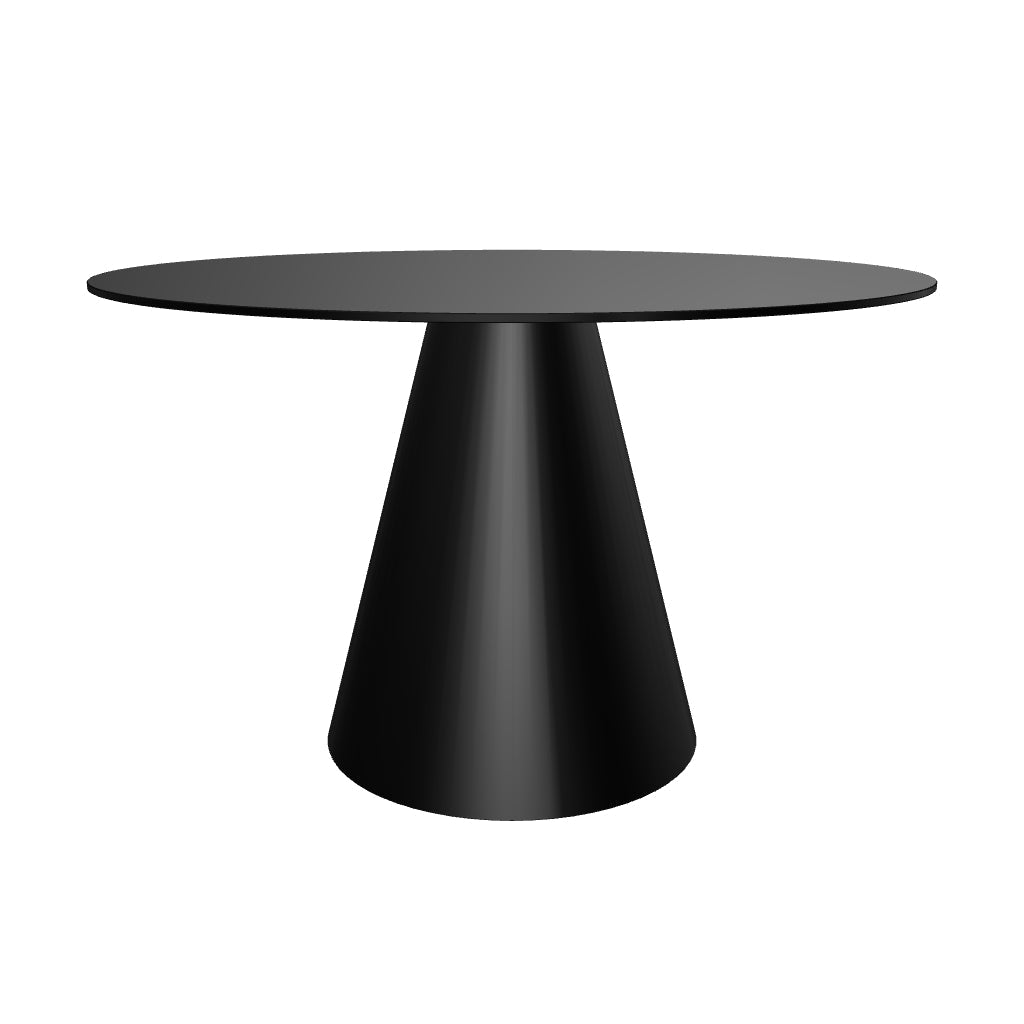 Runder Tisch Ø 120 cm, gehärtetes Glas, schwarzes Metall, modern und stabil, ideal für stilvolle Essbereiche.