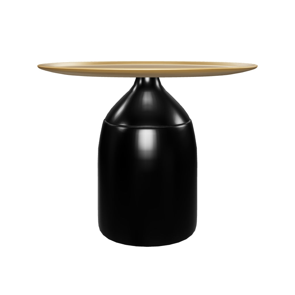 Runder Beistelltisch Liuva aus goldfarbenem Metall mit mattschwarzem Finish, Ø 52 cm, modernes Design für vielseitige Einrichtung.